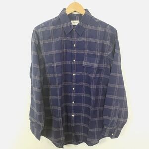 Bill Blass cotton linen button down shirt blue purple windowpane medium